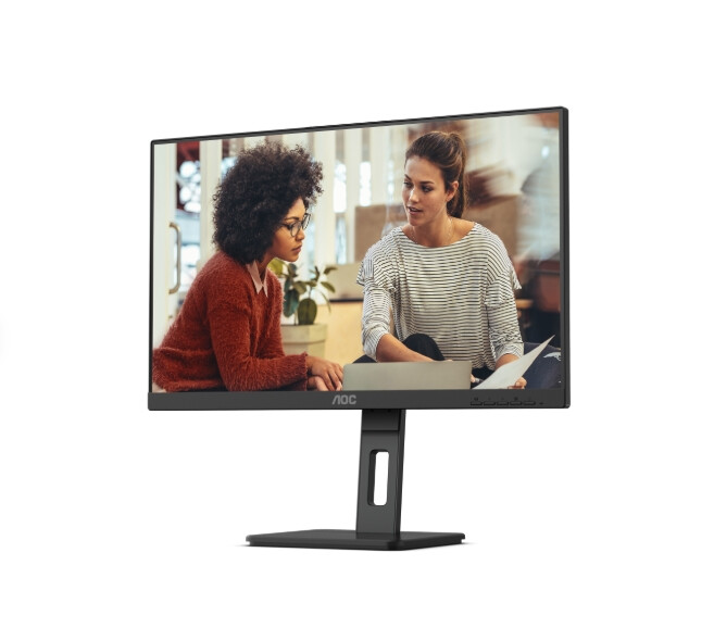 Монитор - AOC 24E3QAF, 23.8" IPS WLED, 1920x1080@75Hz, 4ms GtG, 300cd m/2, 1000:1, 20M:1 DCR, Adaptive Sync, FlickerFree, Low Blue Light, 2Wx2, Tilt, Height Adjust, Pivot, Swivel, D-SUB, HDMI, DP