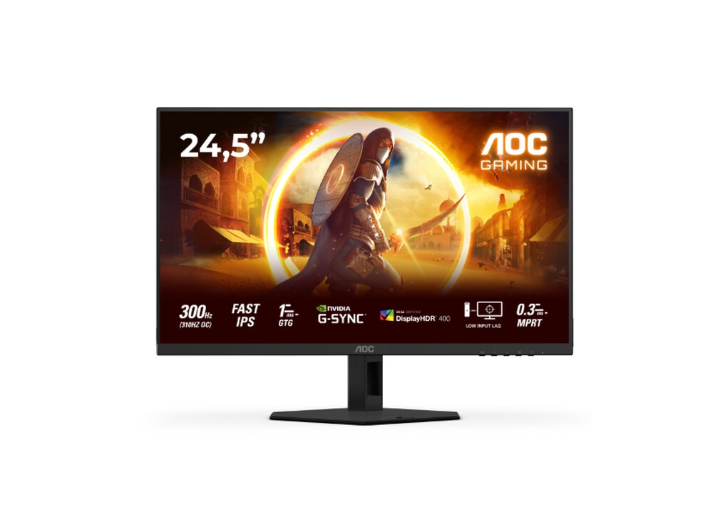 Монитор - AOC 25G4SRE, 24.5" Fast IPS WLED, 1920x1080@300Hz (OC 310Hz), 1ms GtG, 0.3ms MPRT, 400cd m/2, 1000:1, 80M:1 DCR, Adaptive Sync, FlickerFree, Tilt, 2xHDMI, DP