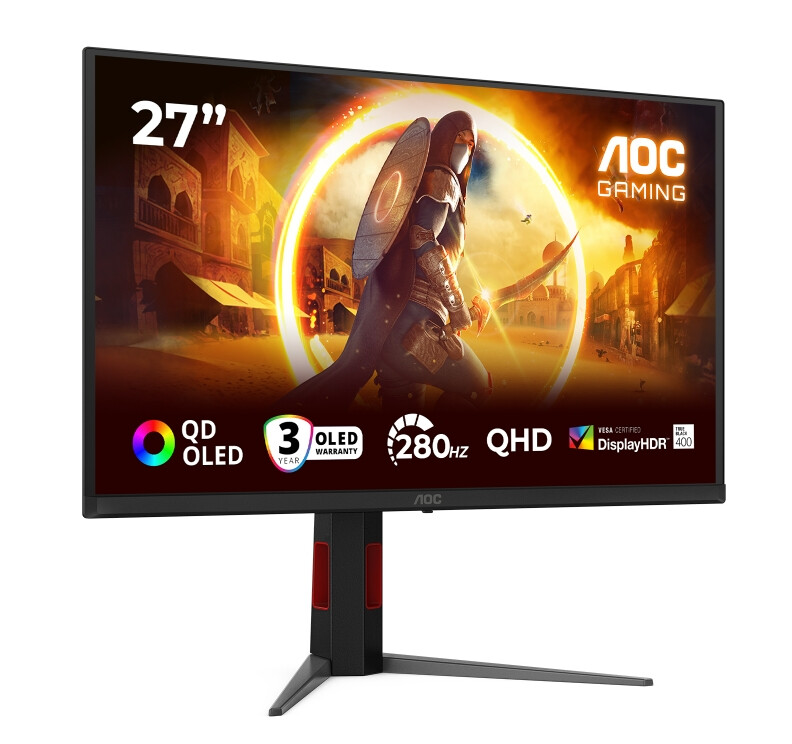 Монитор - AOC Q27G4ZD, 27" QD-OLED, 2560x1440@280Hz, 0.03ms GtG, 1.5M:1, 1000cd m/2, Adaptive Sync, FlickerFree, Anti Blue Light, Tilt, Height Adjust, Pivot, Swivel, 2xHDMI, DP, USB hub