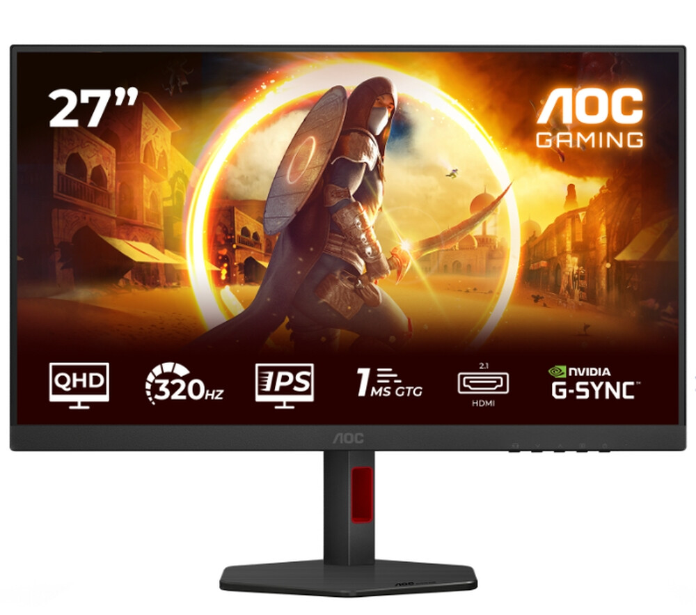 Монитор - AOC Q27G4SRU, 27" Fast IPS WLED, 2560x1440@320Hz, 1ms GtG, 0.3ms MPRT, 450cd m2, 1000:1, Adaptive Sync, FlickerFree, Low Blue Light,  2Wx2, Tilt, Height Adjust, Pivot, Swivel, 2xHDMI, DP, USB hub