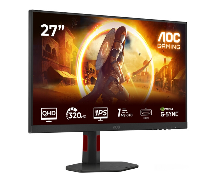 Монитор - AOC Q27G4SRU, 27" Fast IPS WLED, 2560x1440@320Hz, 1ms GtG, 0.3ms MPRT, 450cd m2, 1000:1, Adaptive Sync, FlickerFree, Low Blue Light,  2Wx2, Tilt, Height Adjust, Pivot, Swivel, 2xHDMI, DP, USB hub