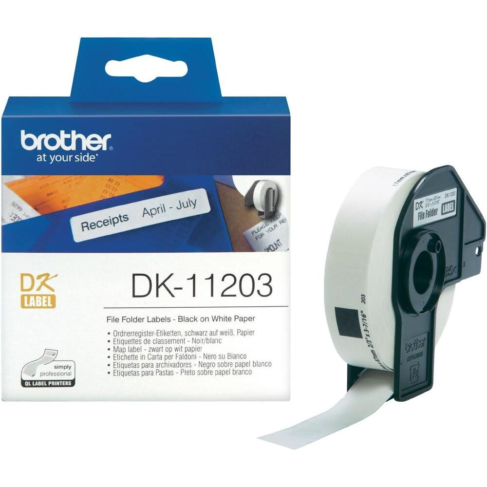 Консуматив - Brother DK-11203 File Folder Labels, 17mm x 87mm, 300 labels per roll, Black on White