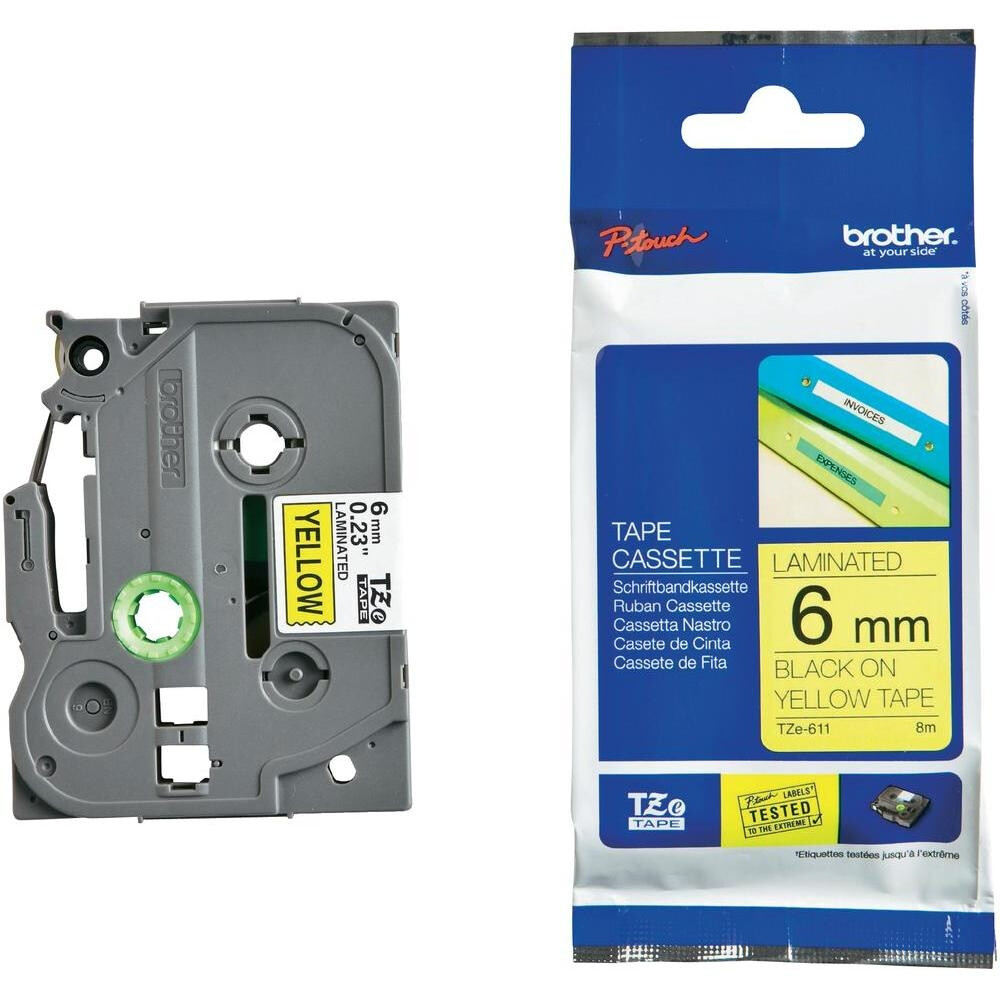 Консуматив - Brother TZe-611 Tape Black on Yellow , Laminated, 6mm - Eco