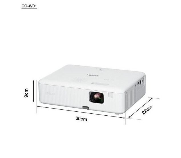 Мултимедиен проектор - Epson CO-W01, WXGA (1024 x 768, 16:10), 3 000 ANSI lumens, 15 000:1, VGA, HDMI, USB, 24 months, Lamp: 12 months or 1 000 h, White