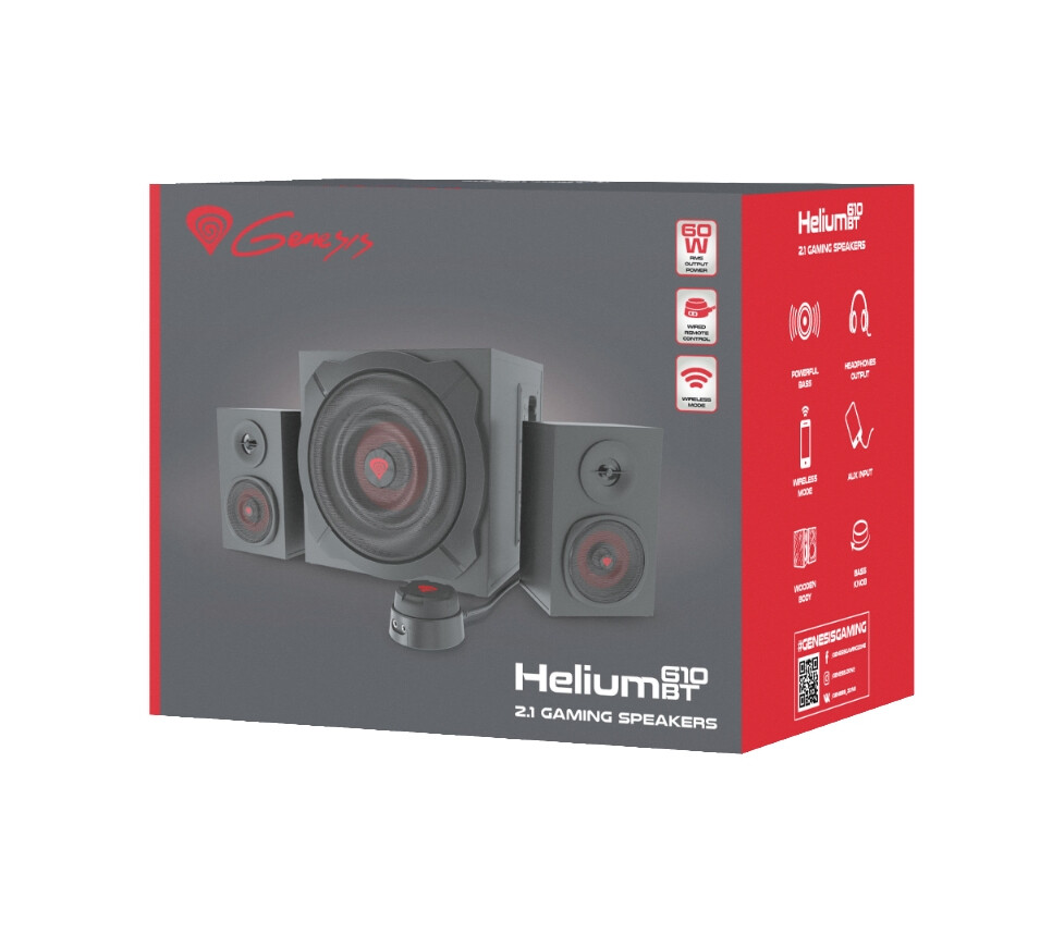 Аудио система - Genesis Speakers Helium 610BT 60W Rms 2.1 Black Wired Remote Control