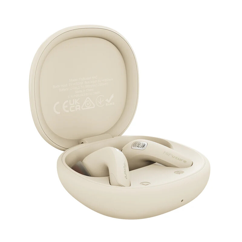 Слушалки - HiFuture FlyBuds 4 AI Latte, Support AI Free Talk, Support 130+ Languages Translation,  Active Noise Cancelling, 4 MICS ENC, Wireless 5.4, Up to 10 Hours Battery Life by one charge, IPX5, Ultra Bass, Up to 35 Hours Battery Life combined