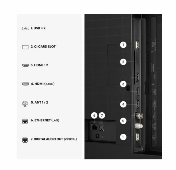Телевизор - Hisense 50" A7S, 4K Ultra HD 3840x2160, QLED, FALD, Quantum Dot, HDR 10+, HLG, Dolby Vision, Dolby Atmos, Smart TV, WiFi 5GHz, WiFi Direct, BT, Anyview Cast, 3xHDMI, 2xUSB, LAN, CI+, DVB-T2/C/S2, Black