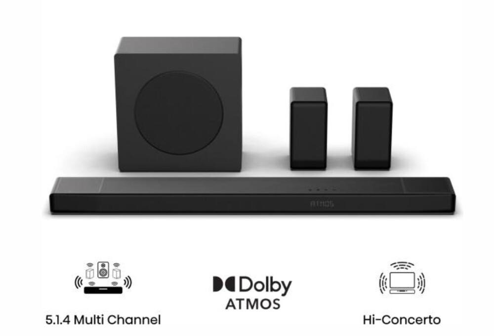 Аудио система - Hisense AX5140Q,  5.1.4Ch Sound Bar with Wireless Subwoofer, 600W, Dolby Atmos, Bluetooth 5.3, 4K HDMI Pass Through, DTS:X, HDMI/AUX/ARC/Optical/USB, 7 EQ Modes, Black