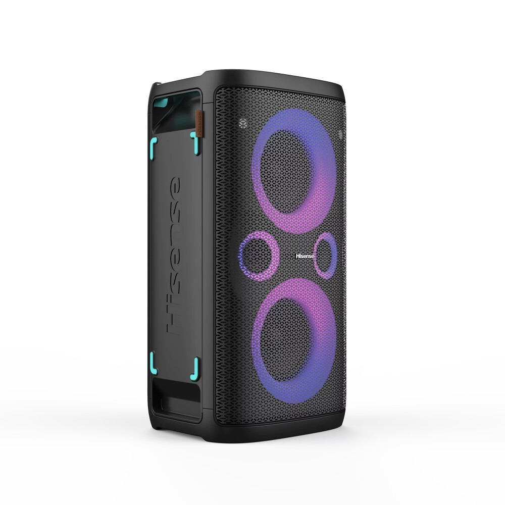Аудио система - Hisense Party Rocker One Plus (HP110) Bluetooth Speaker with 300W Power, Built-in Woofer, Karaoke Mode, Built-in Wireless Charging Pad, AUX Input and Output, USB, 15 Hour Long-Lasting Battery 4 x 2500Ah, 2x mics included, Black
