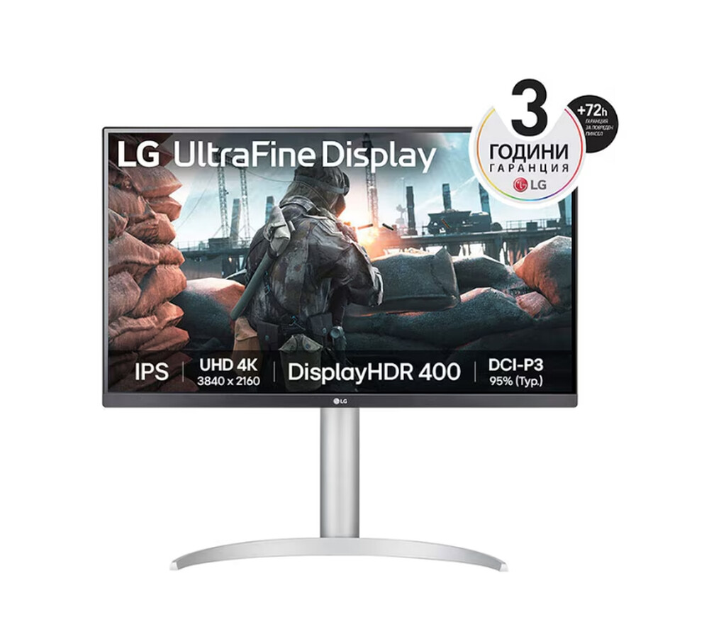 Монитор - LG 27UP650K-W, 27" UHD 4K IPS AG, DCI-P3 95%, UltraFine, 5ms, 1200:1, Mega DFC, 400 cd/m2, 3840x2160, HDR 10, VESA Display HDR 400, HDMI, DisplayPort, Headphone out, Height Adjustable,Pivot Tilt, Reader Mode
