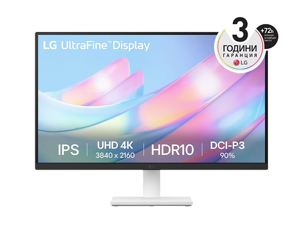Монитор - LG 27US500-W, 27" UHD 4K, IPS Panel Anti-Glare, 5ms, 1000:1, 300cd/m, 3840x2160, DCI-P3 90% t, HDR 10, HDMI, DisplayPort, Dynamic Action Sync, LG Switch, Headphone out, Tilt, Black/White