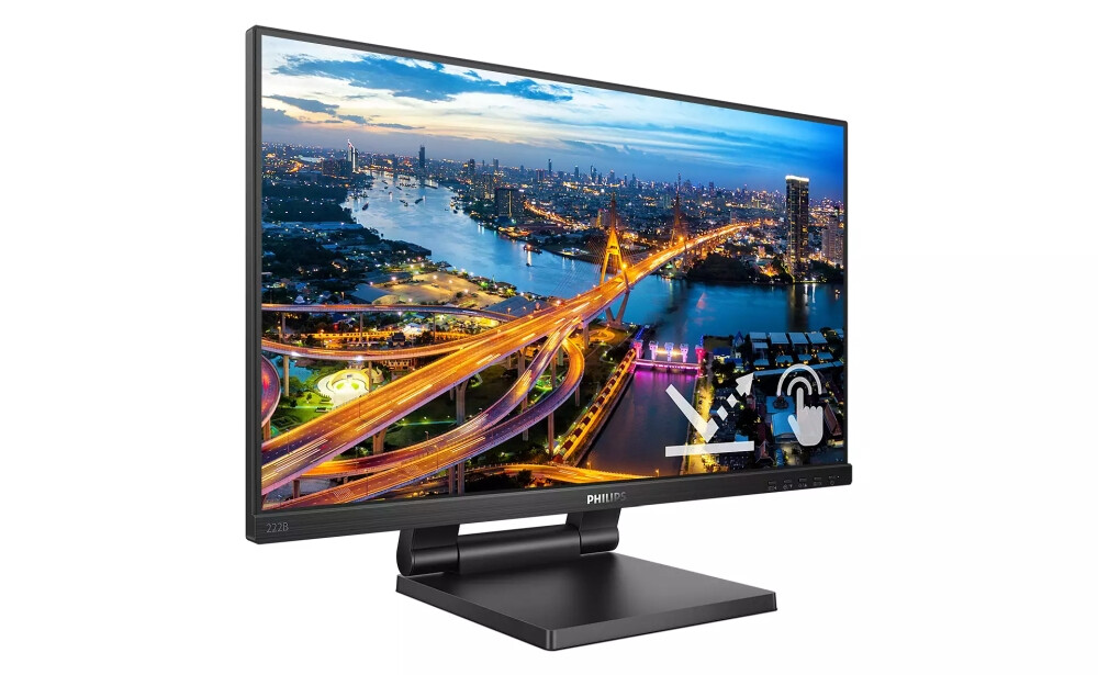 Монитор - Philips 222B1TC/00, 21.5" Touch (anti-glare), IPS, WLED, 1920x1080@75Hz, 4ms GTG, 250cd m/2, 1000:1, DCR 50M:1, Adaptive Sync, FlickerFree, Low Blue Mode, 2Wx2, Tilt, Height Adjust, D-SUB, HDMI, DP, USB hub