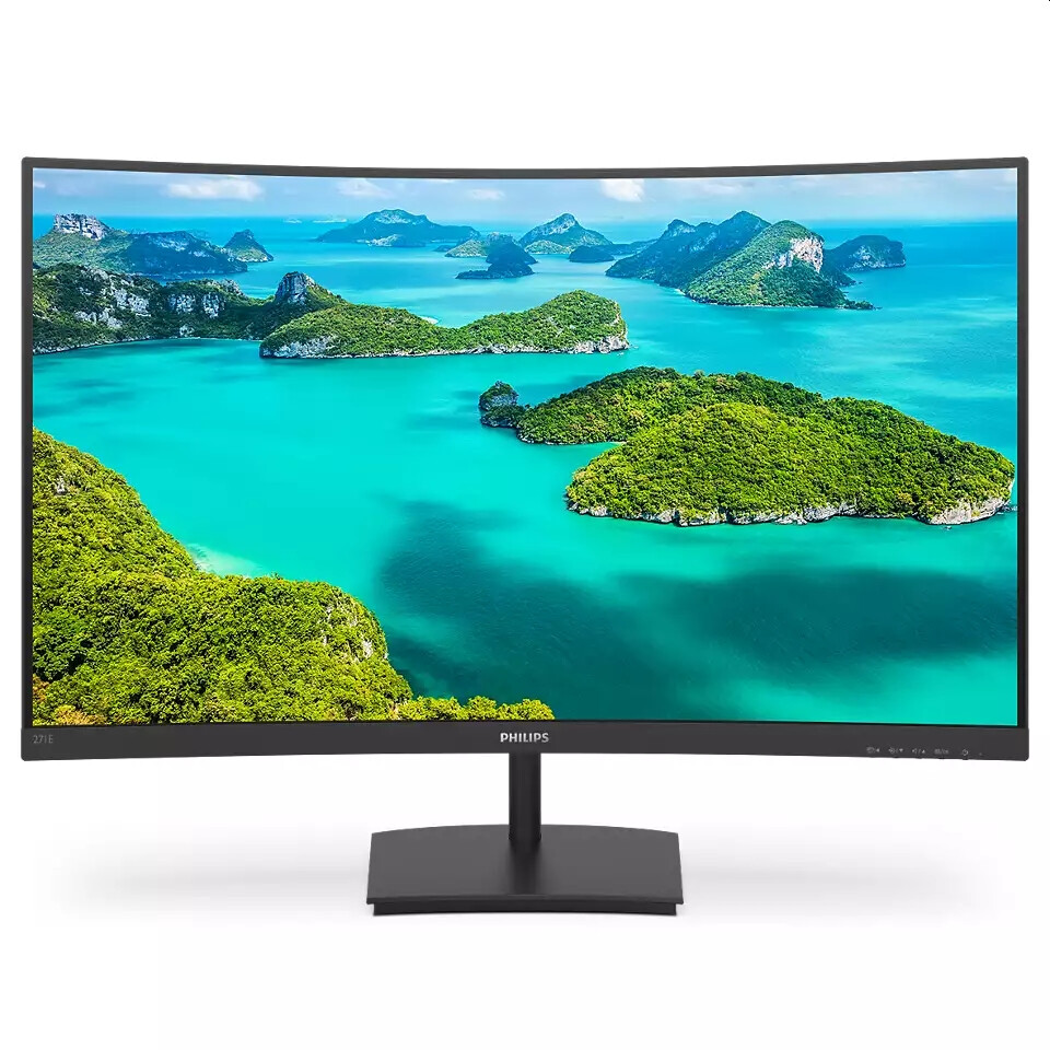 Монитор - Philips 271E1SCA, 27" Curved 1500R VA WLED, 1920x1080@75Hz, 4ms GTG, 250cd/m2, 3000:1, Mega Infinity DCR, FreeSync/Adaptive Sync, FlickerFree, Low Blue Mode, 3Wx2, Tilt, D-SUB, HDMI