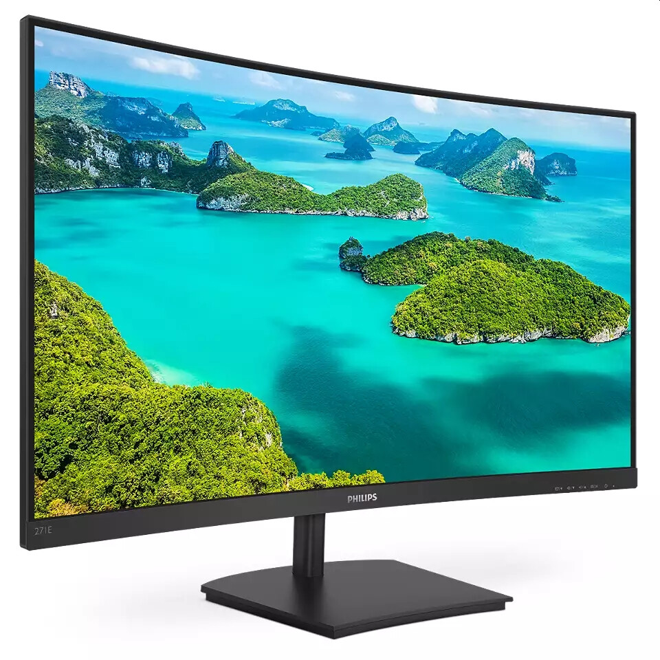 Монитор - Philips 271E1SCA, 27" Curved 1500R VA WLED, 1920x1080@75Hz, 4ms GTG, 250cd/m2, 3000:1, Mega Infinity DCR, FreeSync/Adaptive Sync, FlickerFree, Low Blue Mode, 3Wx2, Tilt, D-SUB, HDMI