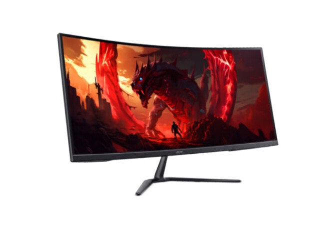 Монитор - Acer Nitro ED340CURJ0bmiipx, 34'' Curved 1500R WQHD (3440x1440), VA, 120Hz, 100M:1, 250 nits,  4ms (GTG)/1ms (VRB), 99% sRGB, FreeSync Premium, HDR10, 2xHDMI, DP, Audio Out, ZeroFrame, Speakers 2x2W, Tilt, VESA, Energy Class F, Black, 2Y