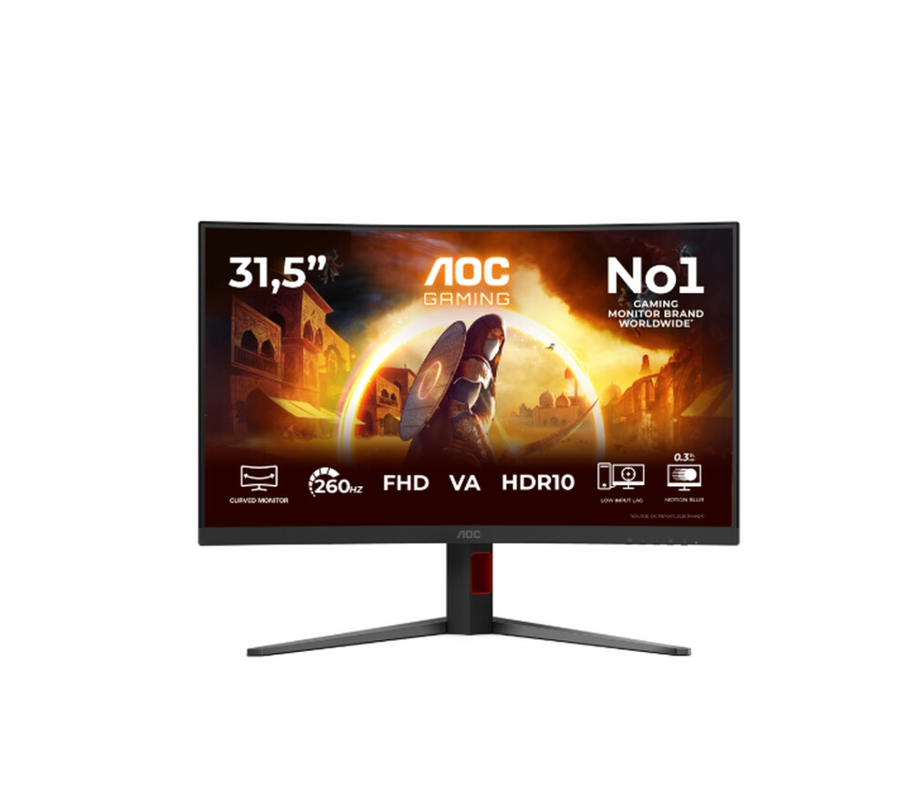 Монитор - AOC C32G4Z, 31.5" Curved 1500R, VA, WLED, 1920x1080@260Hz (OC, Native 240Hz), 4ms GtG, 0.3ms MPRT, 300cd m/2, 3500:1, Adaptive Sync, FlickerFree, Anti Blue Light, 5Wx2, Tilt, Height Adjust, Swivel, 2xHDMI, DP