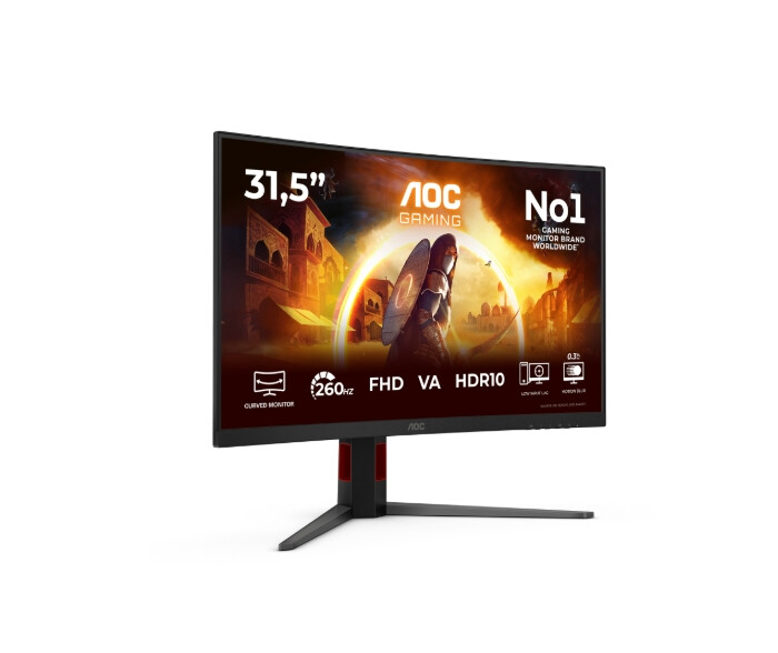 Монитор - AOC C32G4Z, 31.5" Curved 1500R, VA, WLED, 1920x1080@260Hz (OC, Native 240Hz), 4ms GtG, 0.3ms MPRT, 300cd m/2, 3500:1, Adaptive Sync, FlickerFree, Anti Blue Light, 5Wx2, Tilt, Height Adjust, Swivel, 2xHDMI, DP