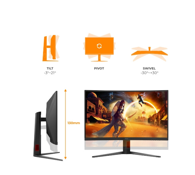 Монитор - AOC C32G4Z, 31.5" Curved 1500R, VA, WLED, 1920x1080@260Hz (OC, Native 240Hz), 4ms GtG, 0.3ms MPRT, 300cd m/2, 3500:1, Adaptive Sync, FlickerFree, Anti Blue Light, 5Wx2, Tilt, Height Adjust, Swivel, 2xHDMI, DP