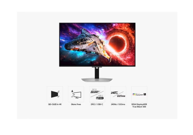 Монитор - Samsung 32'' LS32HG800SU Odyssey OLED G8 4K 3840x2160 0.03ms 240Hz Glare Free DP 2.1 (UHBR20) & USB-C (98W) Silver