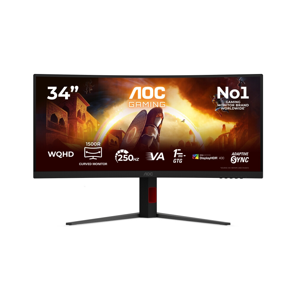 Монитор - AOC CU34G4ZCA, 34" Curved 1500R, Fast VA, WLED, 3440x1440@250Hz, 1ms GtG, 0.3ms MPRT, 450cd m/2, 3000:1, Adaptive Sync, FlickerFree, Low Blue Light, Tilt, Height Adjust, Swivel, 2xHDMI, DP, USB hub