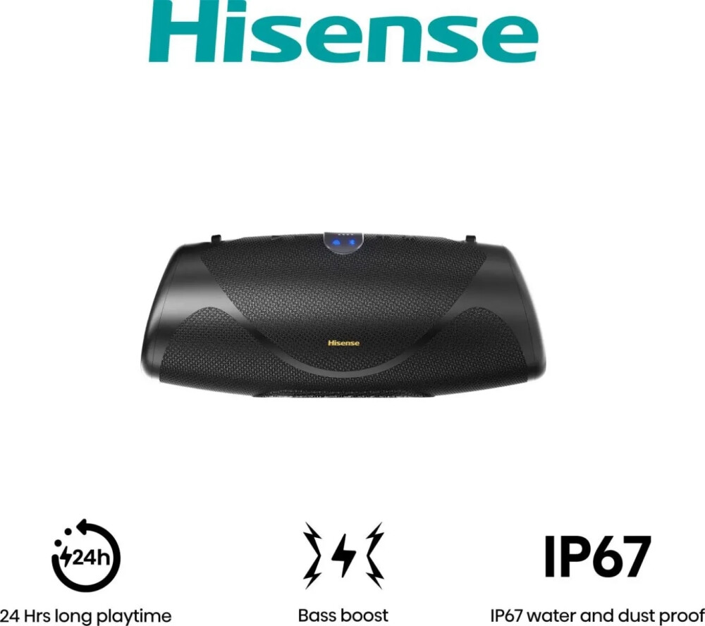 Аудио система - Hisense, WeBoom, Party speaker 2.0 Ch., 140W, BT, 20h play,IP67 Water and Dust Proof,Ambient Light,Dual-way Strap,Built-in Powerbank,Black