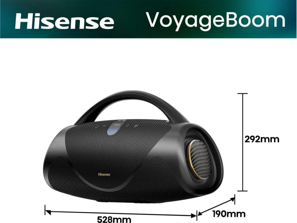 Аудио система - Hisense, VoyageBoom, Party speaker 2.0 Ch., 360W, BT, 24h play,IP67 Water and Dust Proof,Ambient Light,Dual-way Strap,Built-in Powerbank,Dual-level Bass Boost,Black