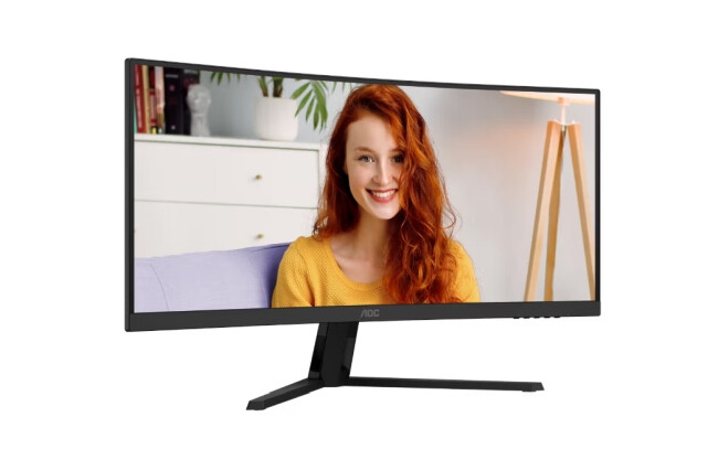 Монитор - AOC CU34B3E, 34" Curved 1500R, VA, WLED, 3440x1440@120Hz, 4ms GtG, 1ms MPRT, 300cd m/2, 3500:1, 50M:1 DCR, Adaptive Sync, FlickerFree, Low Blue Mode, Tilt, HDMI, DP