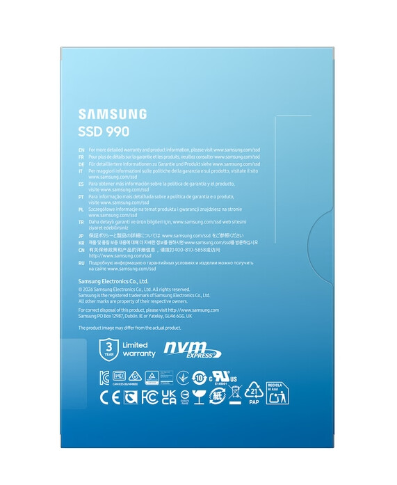 Твърд диск - Samsung SSD 990 1TB PCIe 4.0 NVMe M.2 V-NAND Read 7150 MB/s Write 6450 MB/s