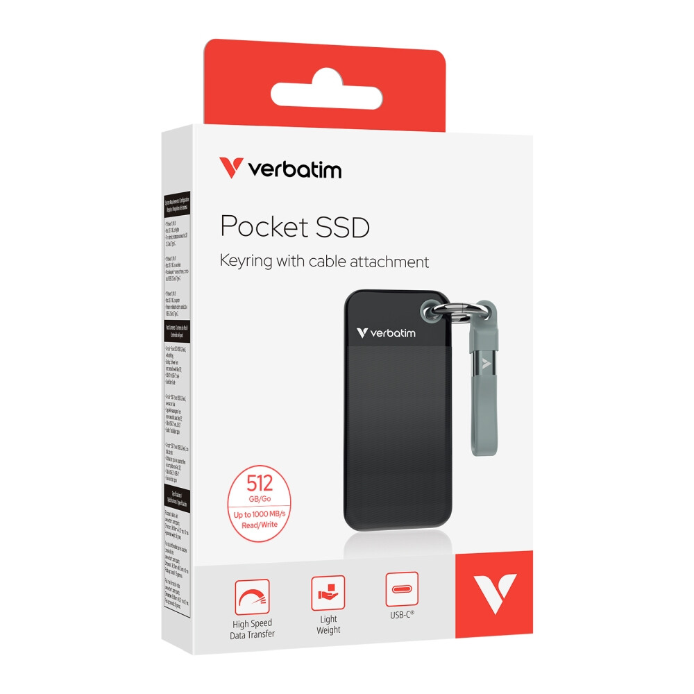 Твърд диск - Verbatim Pocket SSD USB 3.2 Gen 2 512GB Black/Grey