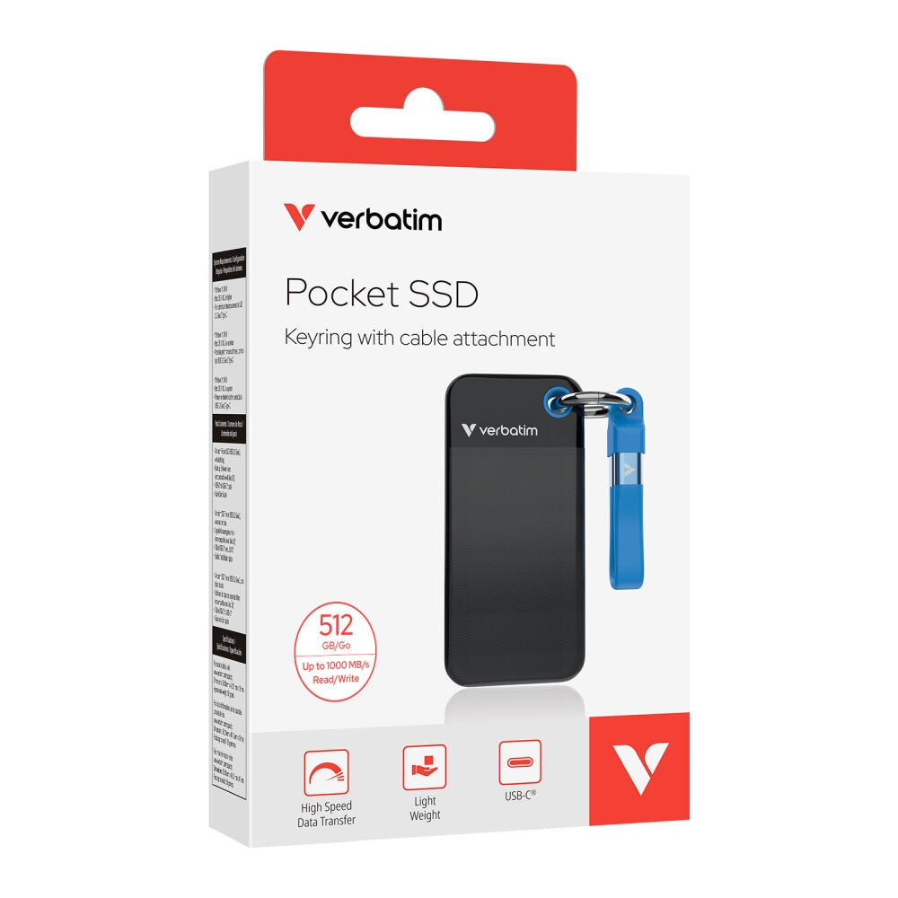 Твърд диск - Verbatim Pocket SSD USB 3.2 Gen 2 512GB Black/Blue