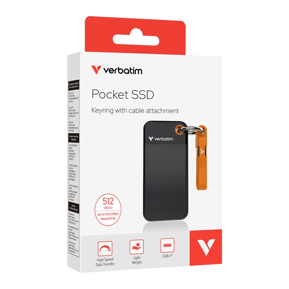Твърд диск - Verbatim Pocket SSD USB 3.2 Gen 2 512GB Black/Orange
