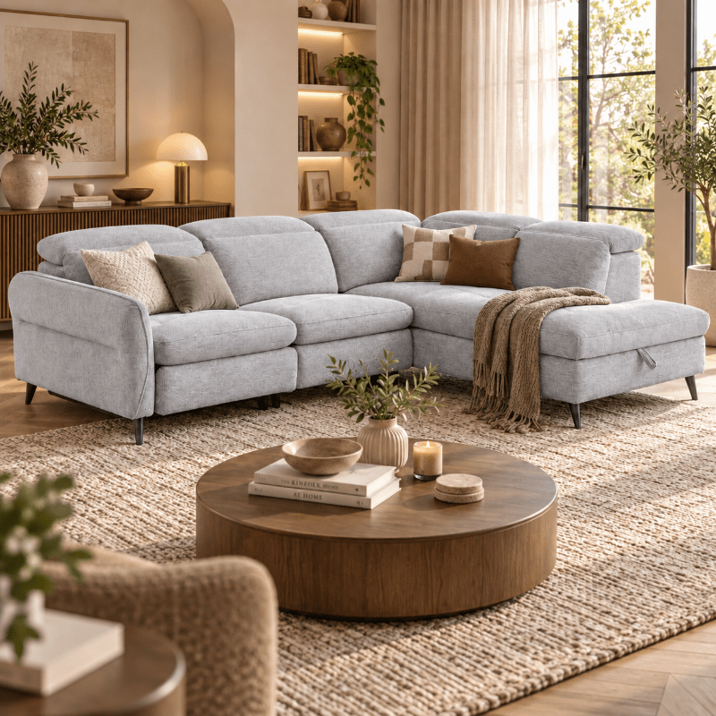Ъглов разтегателен диван PORTICI LUX - сив
