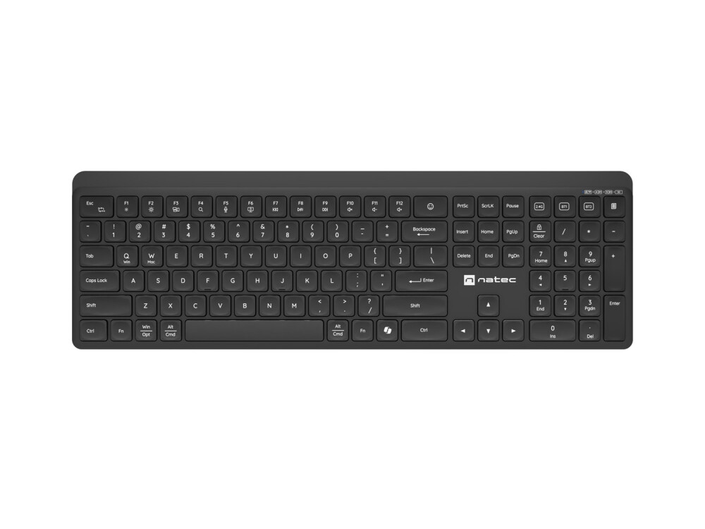 Клавиатура - Natec Wireless Keyboard Tang US, BT+2.4GHz, Silent, Slim, Black