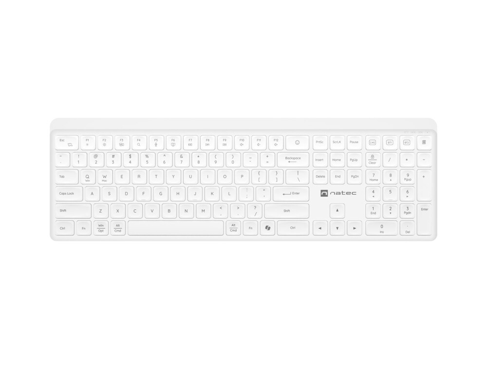 Клавиатура - Natec Wireless Keyboard Tang US, BT+2.4GHz, Silent, Slim, White