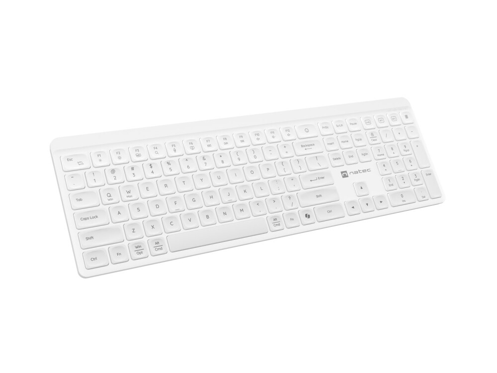 Клавиатура - Natec Wireless Keyboard Tang US, BT+2.4GHz, Silent, Slim, White