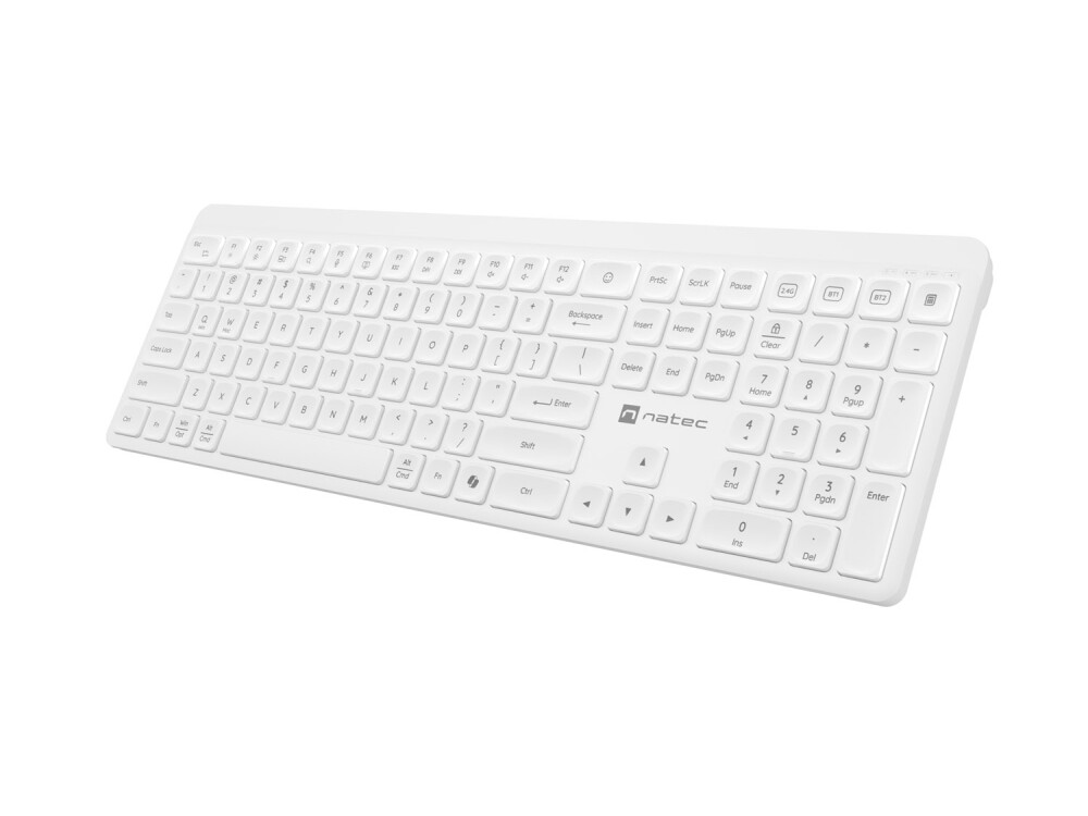 Клавиатура - Natec Wireless Keyboard Tang US, BT+2.4GHz, Silent, Slim, White